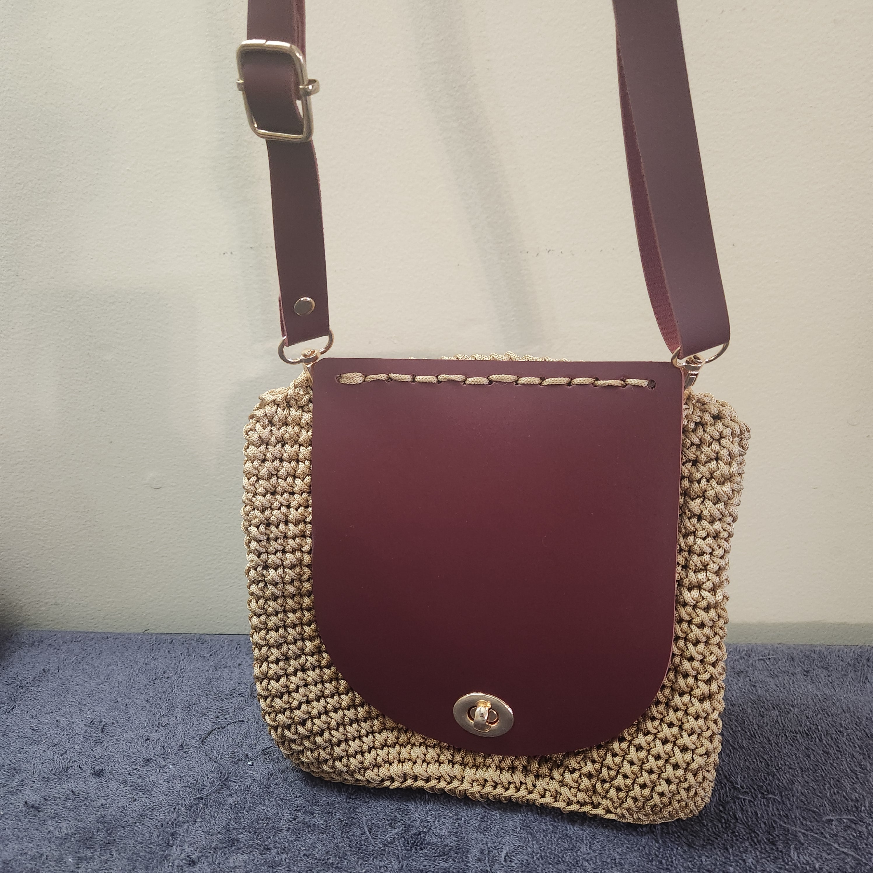 Crochet Handbags w/ Leather Flap & Bottom